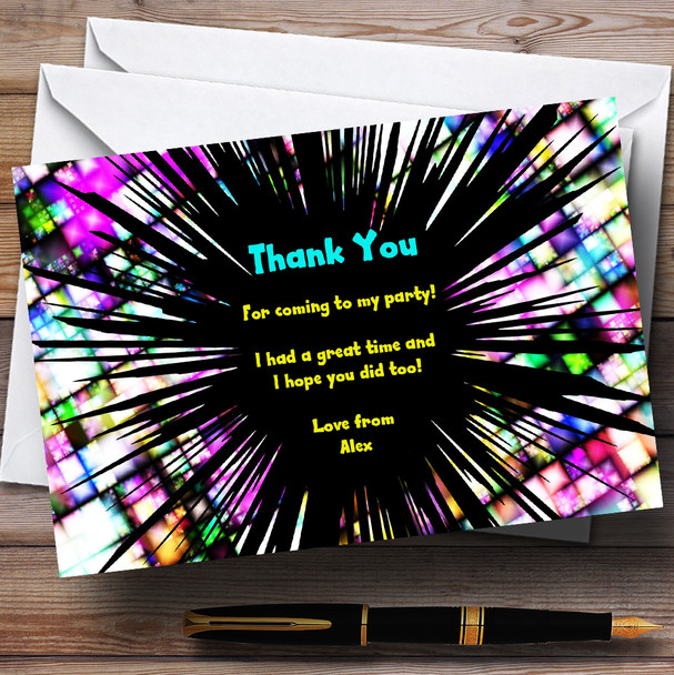 Yellow Aqua Disco Firework Customised Party Thank You Cards