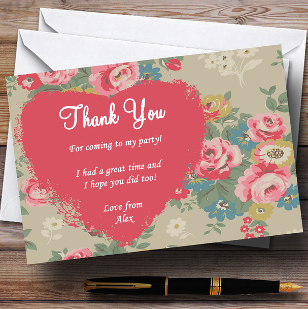 Cath Kidston Inspired Vintage Tea Customised Party Thank You Cards