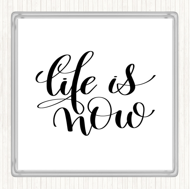 White Black Life Snow Quote Coaster