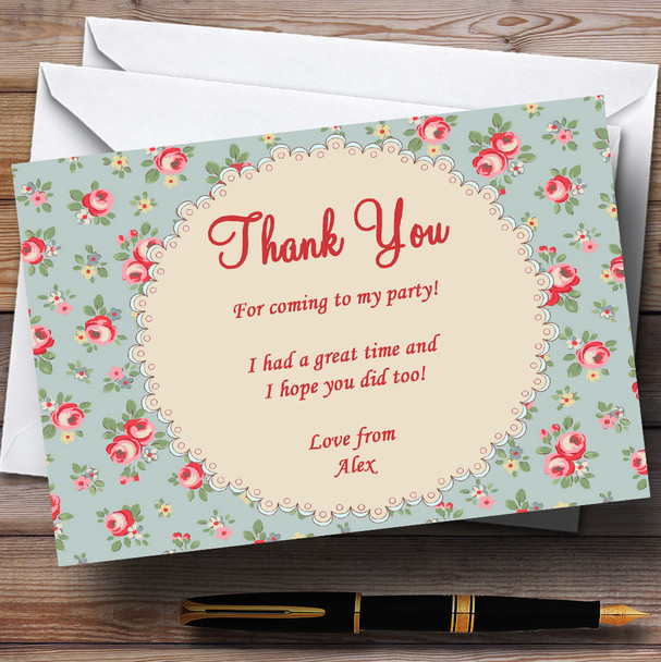 Floral Kidston Inspired Vintage Tea Customised Party Thank You Cards