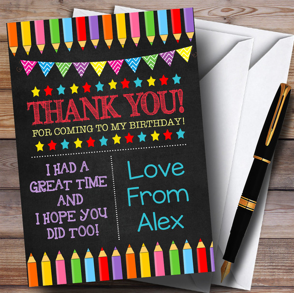 Art Craft Pencils Chalk Style Party Thank You Cards