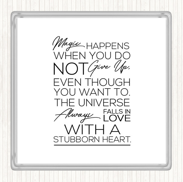 White Black Magic Happens Quote Coaster