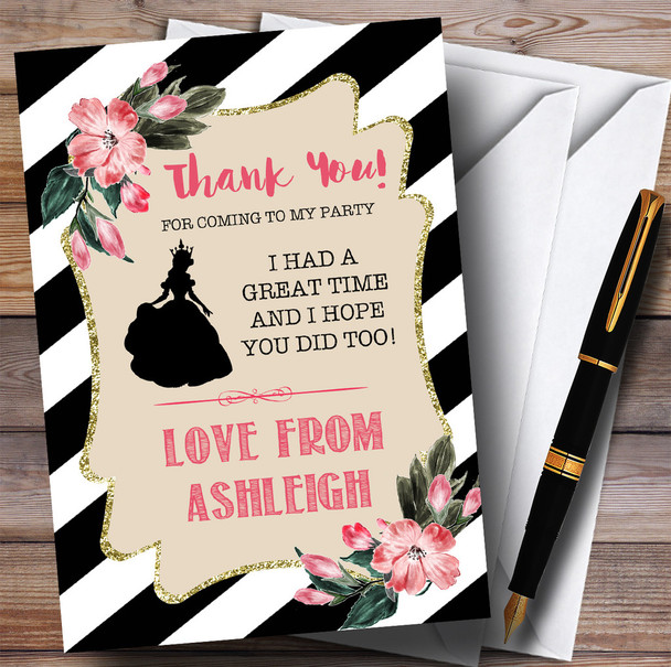 Black & White Floral Princess Party Thank You Cards