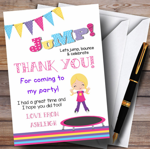 Blonde Girl Trampoline Party Thank You Cards