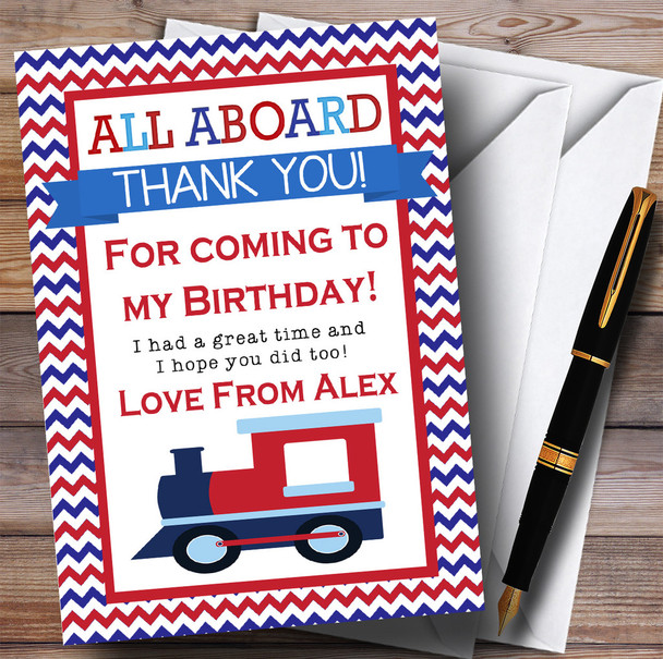 Blue & Red Chevrons Train Party Thank You Cards