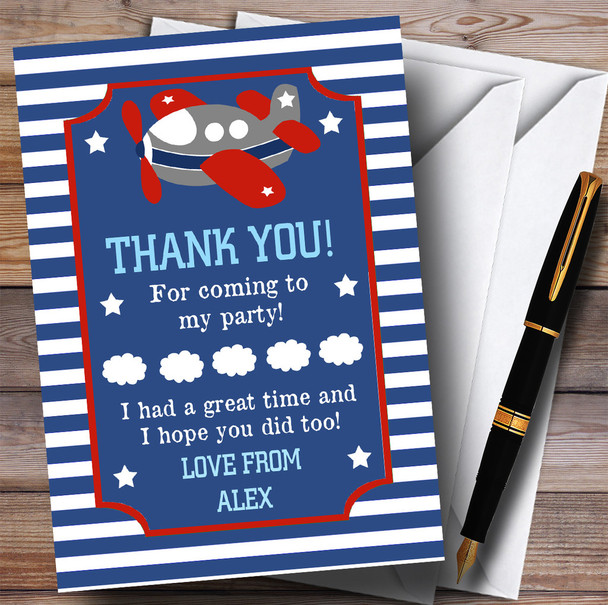 Blue & Red Striped Plane Party Thank You Cards