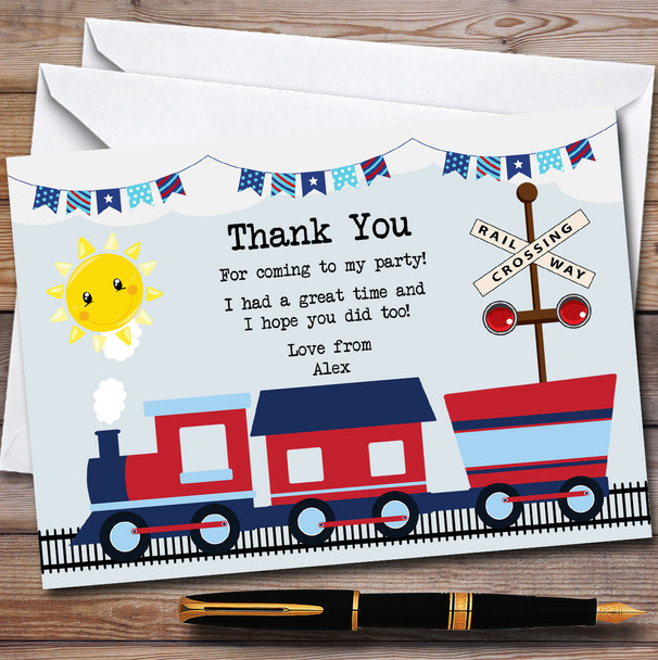 Blue & Red Train Party Thank You Cards