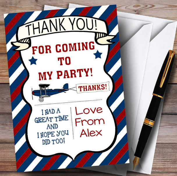 Blue & Red Vintage Plane Party Thank You Cards