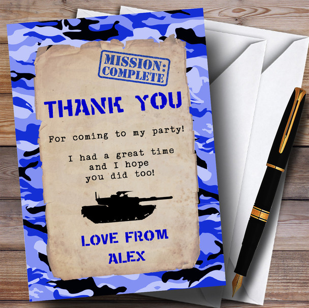 Blue Army Soldier Camouflage Party Thank You Cards
