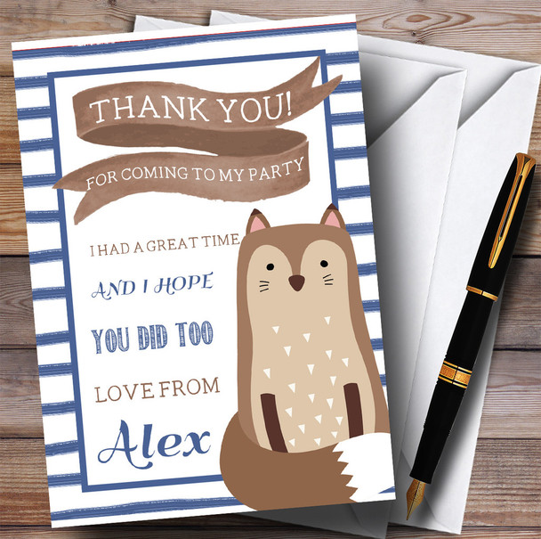 Blue Stripes Fox Party Thank You Cards