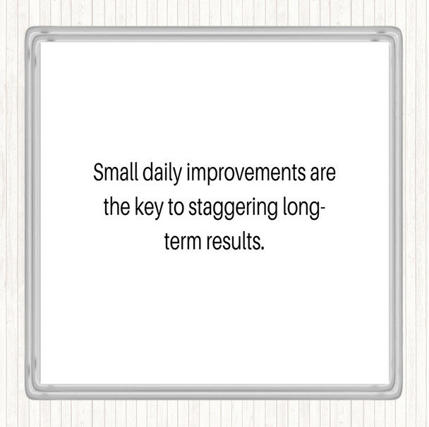 White Black Small Daily Improvements Quote Coaster