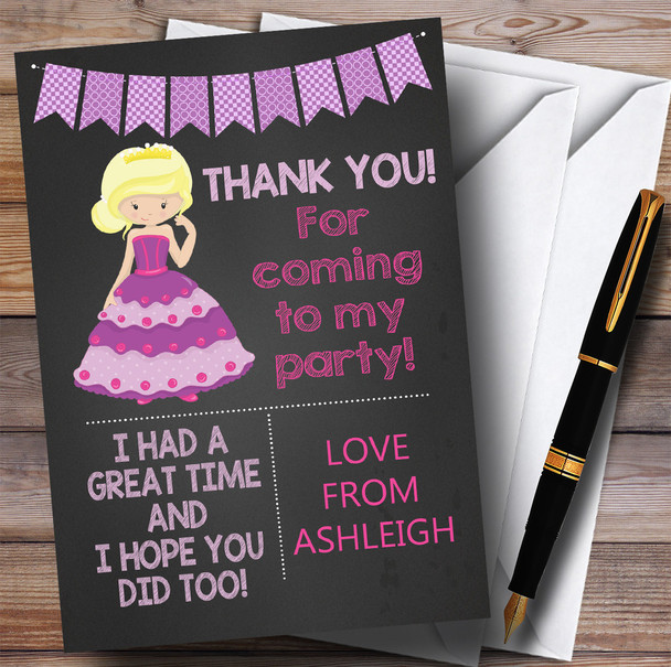 Chalk Pink Purple Princess Party Thank You Cards