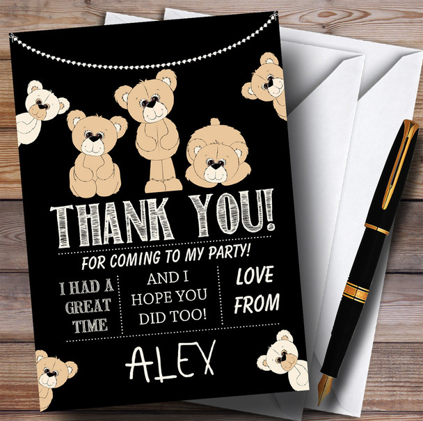 Cute Teddy Bears Black Party Thank You Cards