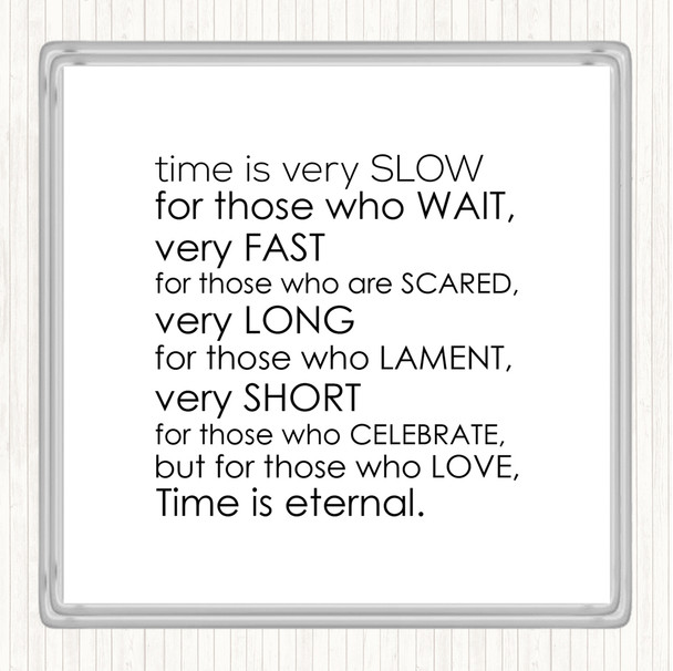 White Black Time Eternal Quote Coaster