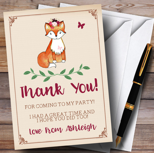 Cute Woodland Fox Party Thank You Cards