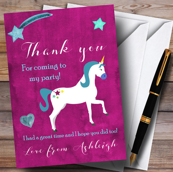 Deep Pink Unicorn Party Thank You Cards