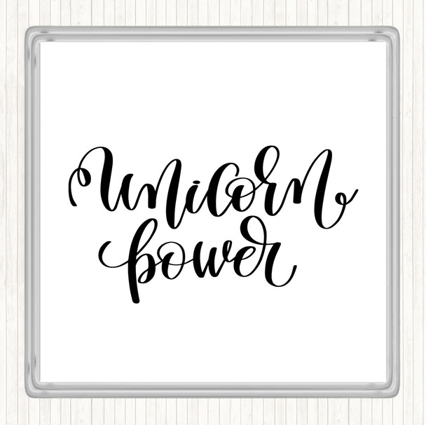 White Black Unicorn Power Quote Coaster