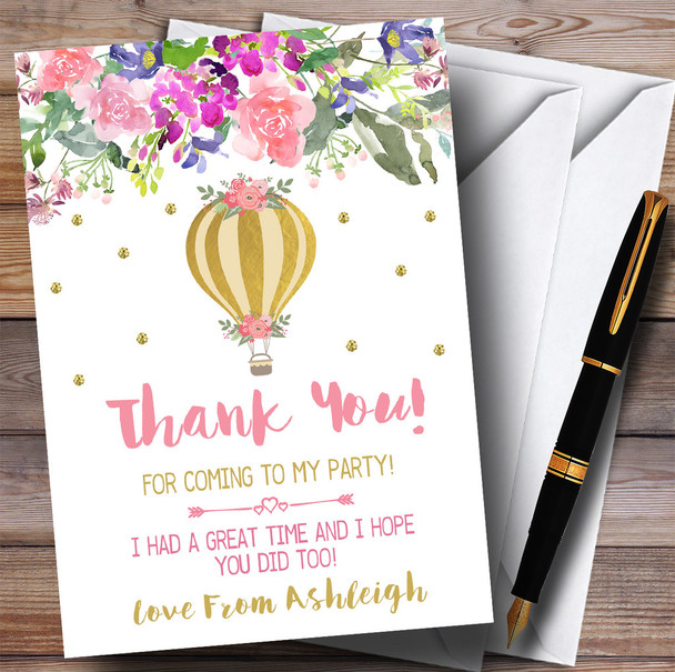 Floral Gold Hot Air Balloon Party Thank You Cards