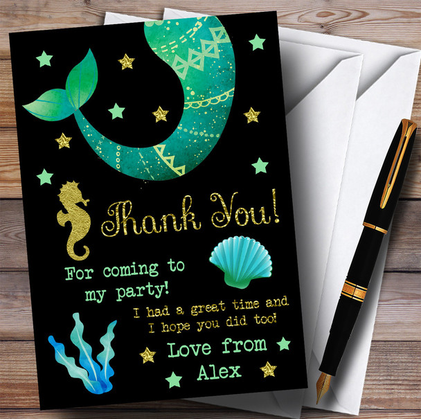 Gold & Black Mermaid Party Thank You Cards