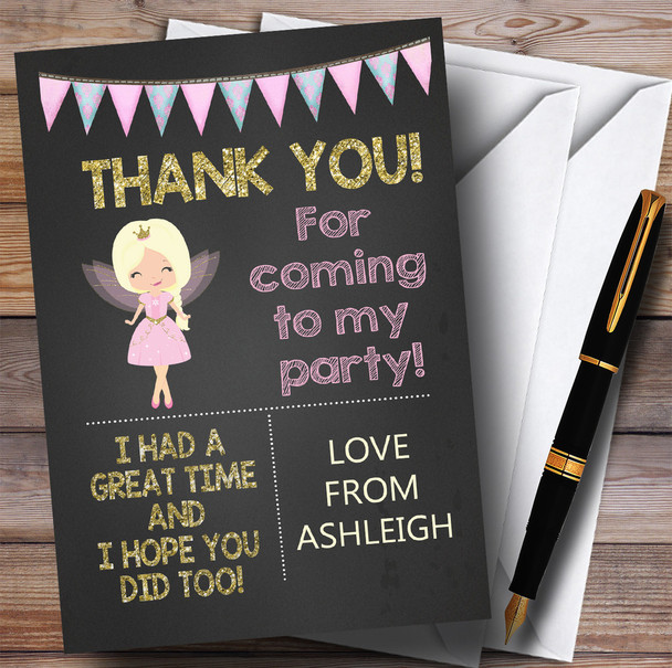 Gold & Pink Chalk Fairy Party Thank You Cards
