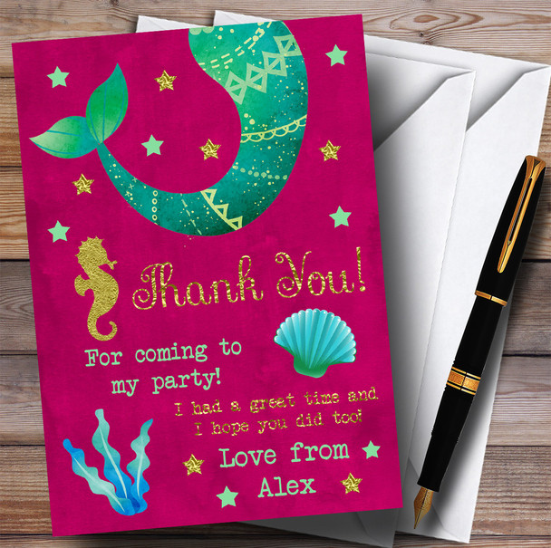 Gold & Pink Mermaid Party Thank You Cards