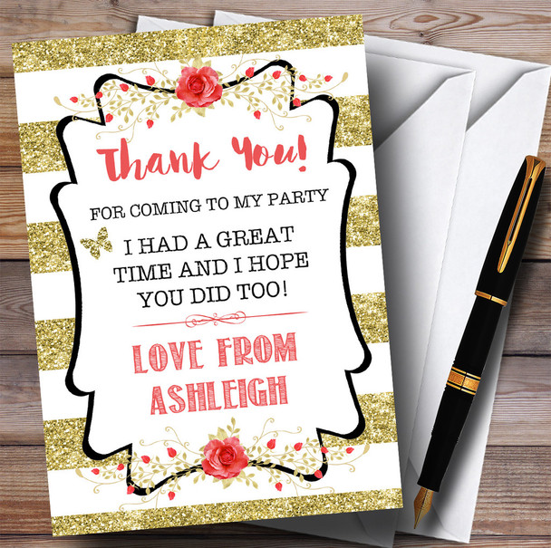 Gold Stripes Any Age Party Thank You Cards