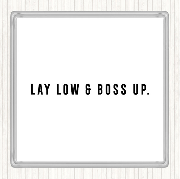 White Black Boss Up Quote Coaster