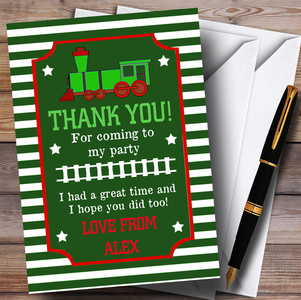 Green & Red Striped Train Party Thank You Cards