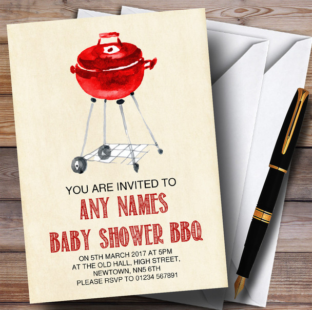 Red Watercolour BBQ Invitations Baby Shower Invitations