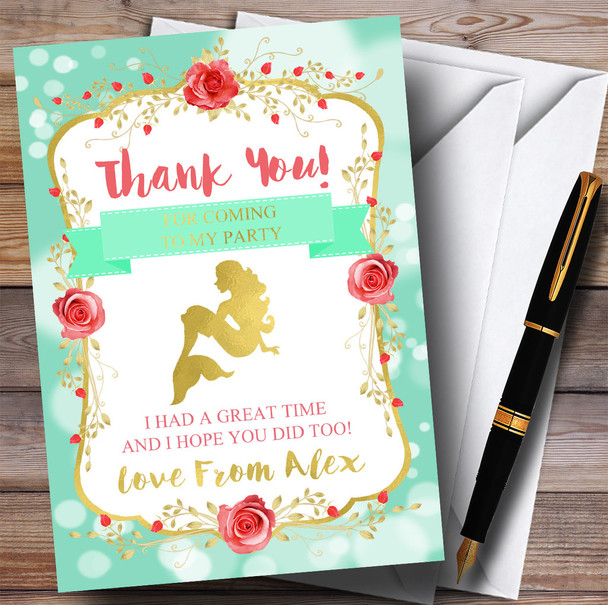 Green Mermaid Party Thank You Cards