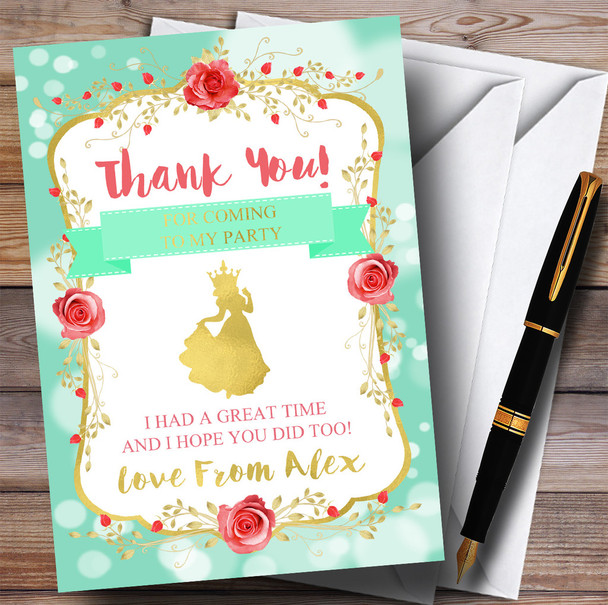 Green Princess Party Thank You Cards