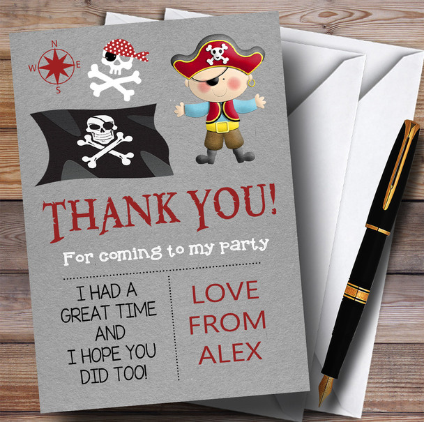 Grey Boy Pirate Party Thank You Cards