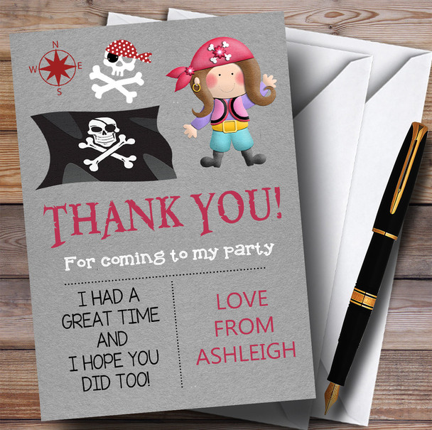Grey Girl Pirate Party Thank You Cards