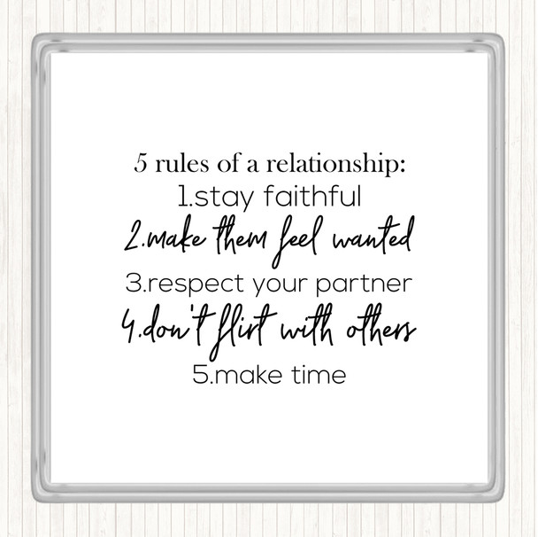 White Black 5 Rules Quote Coaster