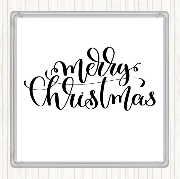 White Black Christmas Merry Xmas Quote Coaster