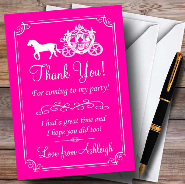 Hot Pink Horse Carriage Princess Party Thank You Cards