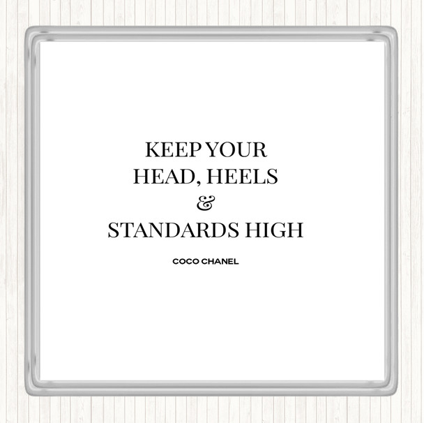 White Black Coco Chanel High Standard & Heels Quote Coaster