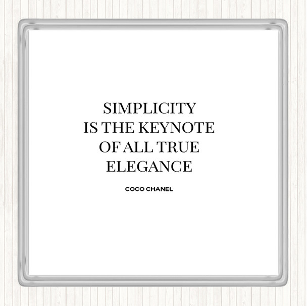 White Black Coco Chanel Simplicity Quote Coaster