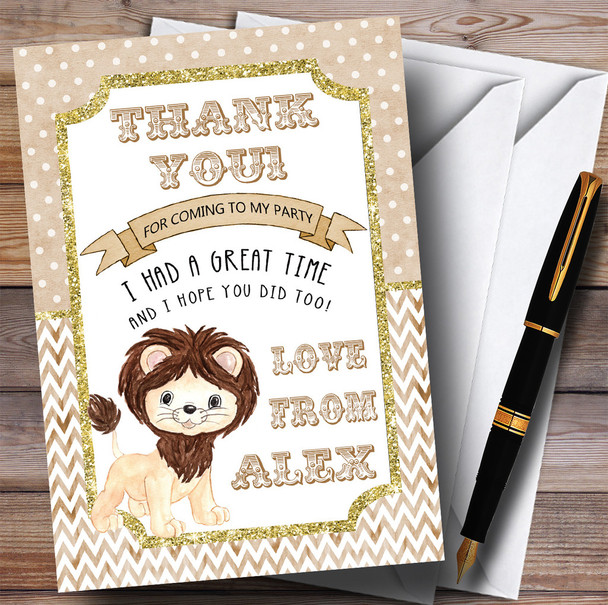 Lion Glitter Gold Party Thank You Cards