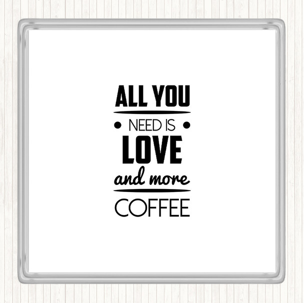 White Black All You Need Is Love And More Coffee Quote Coaster
