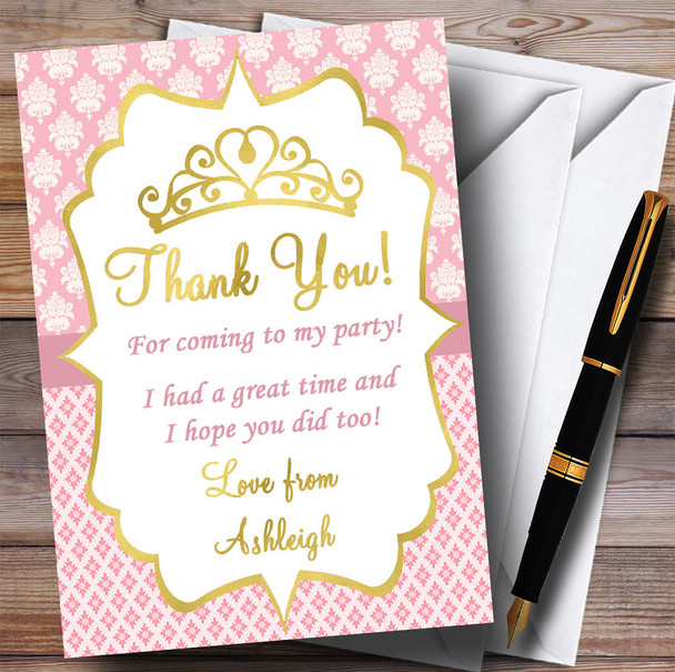Pink & Gold Crown Princess Party Thank You Cards
