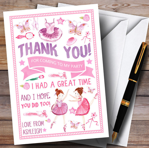 Pink & Purple Ballerina Ballet Party Thank You Cards