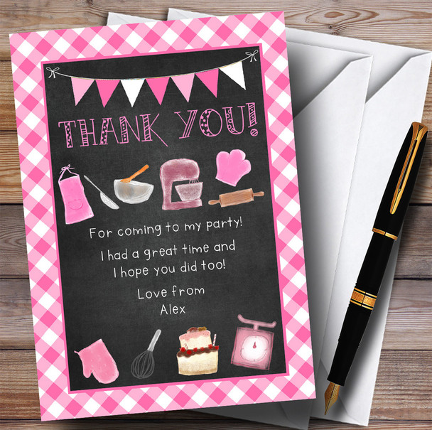 Pink Chalk Effect Baking Cooking Party Thank You Cards