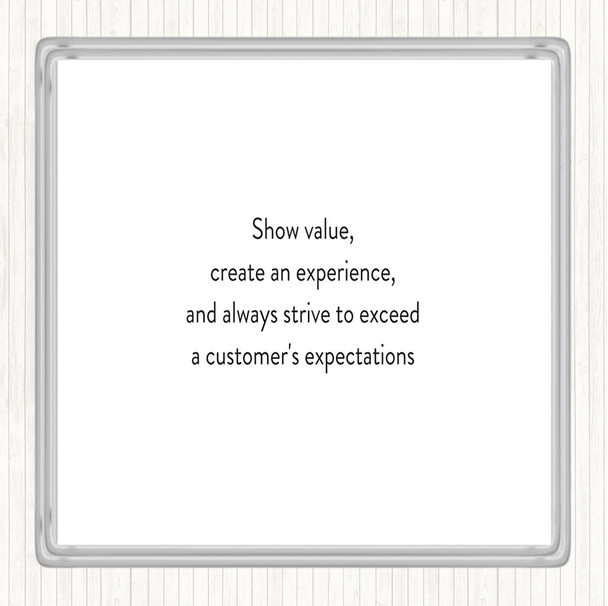 White Black Exceed Customers Expectations Quote Coaster