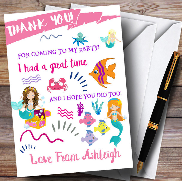 Pink Under Sea Mermaid Party Thank You Cards