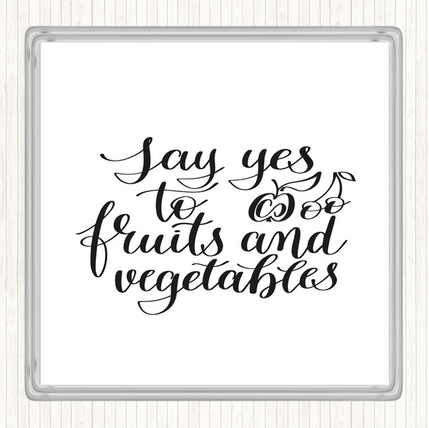 White Black Fruits And Vegetables Quote Coaster