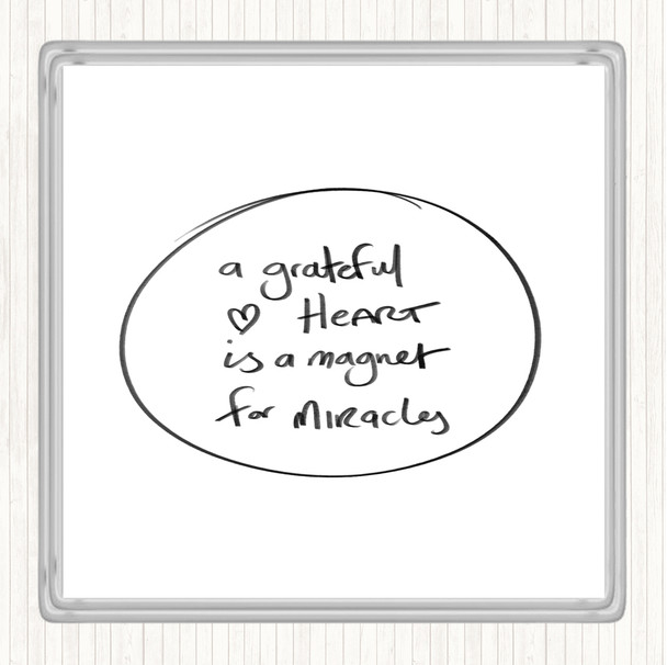 White Black Grateful Heart Quote Coaster