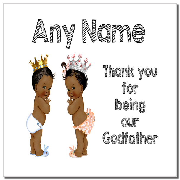 Baby Twin Black Boy & Girl Godfather Thank You Coaster