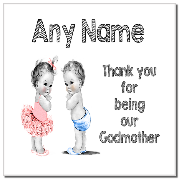 Baby Twin Boy & Girl Godmother Thank You Coaster