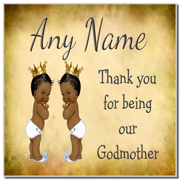 Vintage Baby Twin Black Boys Godmother Thank You Coaster